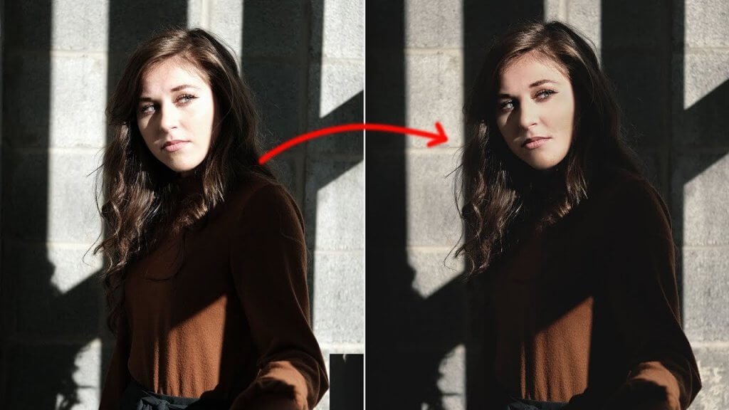Before and after of an overexposed portrait 